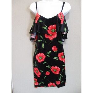 Yoyo 5 Dress Size Large Floral Print Off-Shoulder Velour Body Con Wiggle